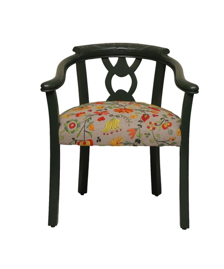 Orange and Yellow Embroidered Armchair with A Cheerful Spring Design