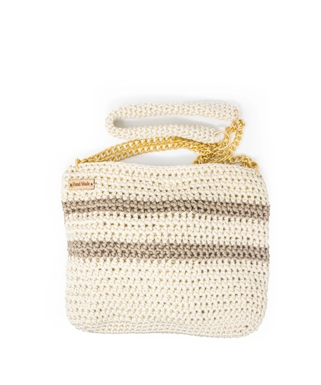 Crochet Bag in White and Beige