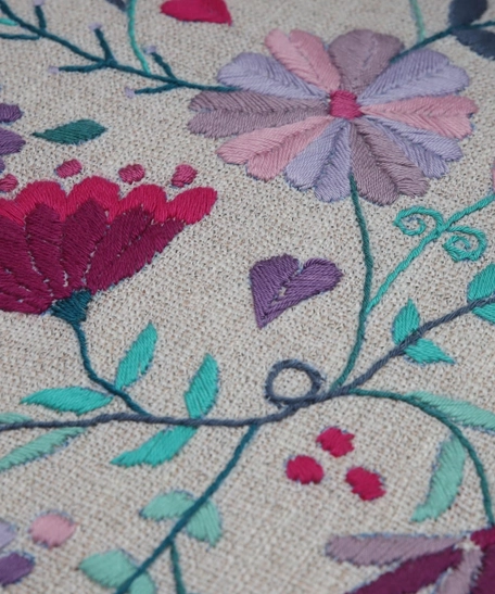 Hand-embroidered Wooden Chair with Floral Details in Bright Colors - Botanical Garden 