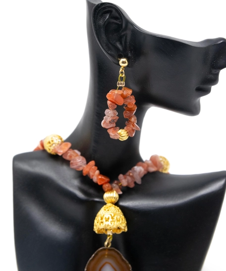 Handmade Brown Gemstone Jewelry Set - Consisting of Earring , Bracelet and Necklace