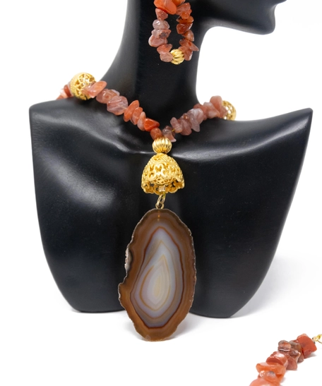 Handmade Brown Gemstone Jewelry Set - Consisting of Earring , Bracelet and Necklace