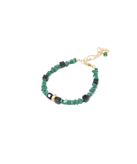 Elegant Accessory Set Consisting of Earring, Necklace , and two Bracelets Handcrafted from Green and Black Stones