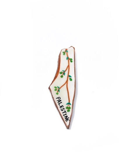 A handmade refrigerator magnet shaped like the map of Palestine, featuring a design of olive tree branches! - Palestine