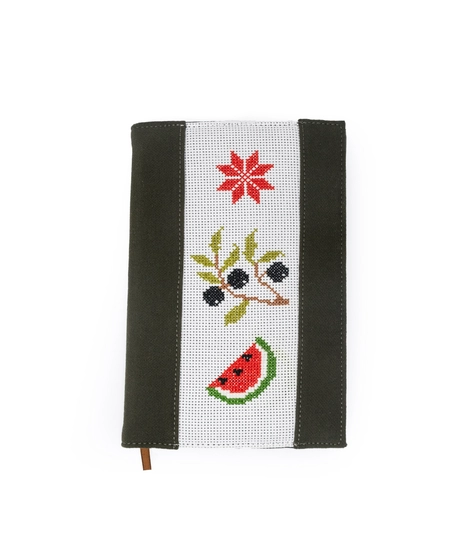 Notebook with embroidered olive branch, watermelon and red rose!