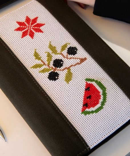 Notebook with embroidered olive branch, watermelon and red rose!