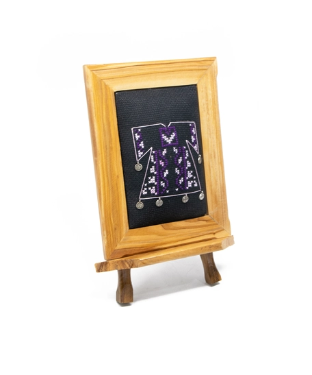 A wooden frame embroidered from the inside in the shape of a dress - purple color