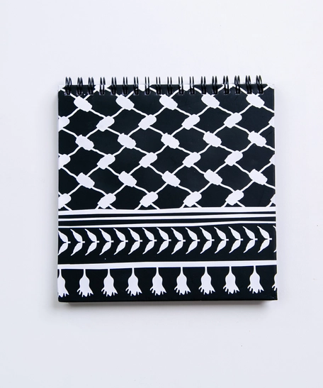 Handmade Notebook Designed with the Palestine Black and White Koffeyeh (Black Background) - Notebook Black