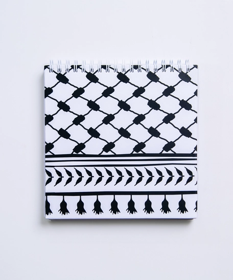 Handmade Notebook Designed with the Palestine Black and White Koffeyeh (Black Background) - Notebook Black