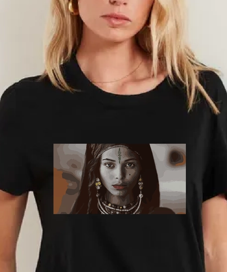 Stylish Black T-Shirt with a Mysterious Woman Caricature - T.shirt Black L