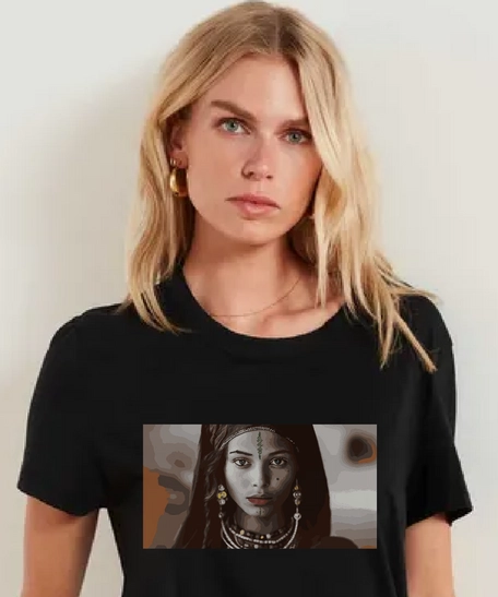 Stylish Black T-Shirt with a Mysterious Woman Caricature - T.shirt Black L