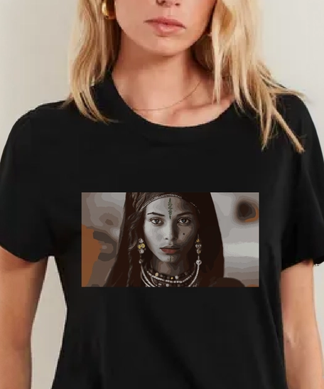 Stylish Black T-Shirt with a Mysterious Woman Caricature - T.shirt Black L