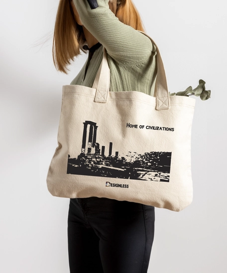 Tote Bag Printed with "Jordan Home of Civilization" with Pictures of Cultural Landmarks