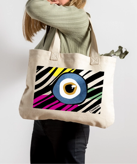 Tote Bag Printed with Blue Eye and Yellow Pupil