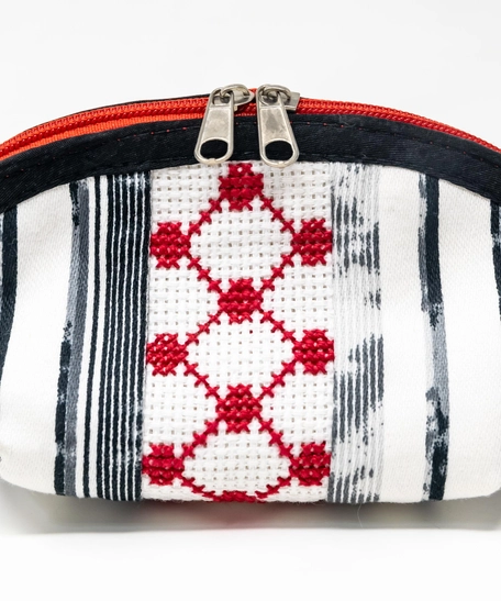 Embroidered Coin Purse: Black, White, and Red