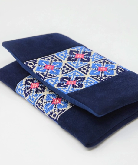 Embroidered Clutch: Blue and Pink