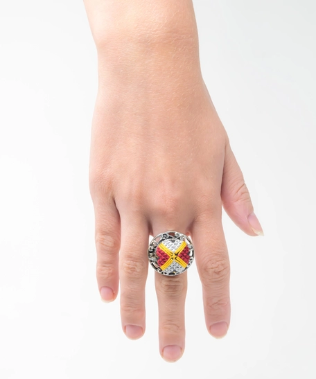 Embroidered Ring: Lavender, Red, and Yellow