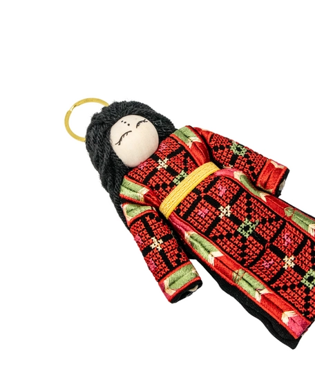 Fancy Keychain with A Black Long Hair Girl Wearing A Embroidered Dress