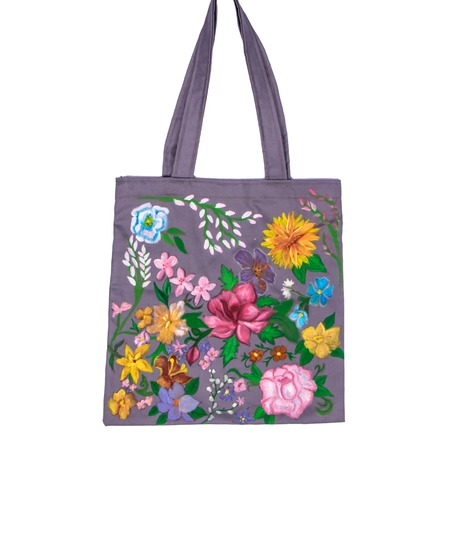 Tote Bag Gray with flowers