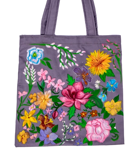 Tote Bag Gray with flowers