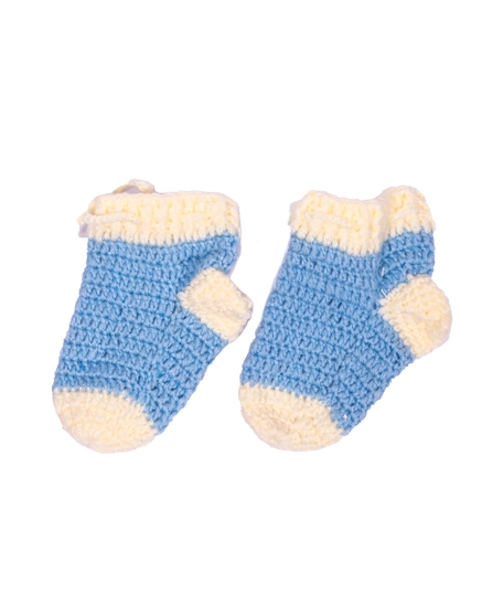 Blue and White Crochet Baby Bootie and Sock Set