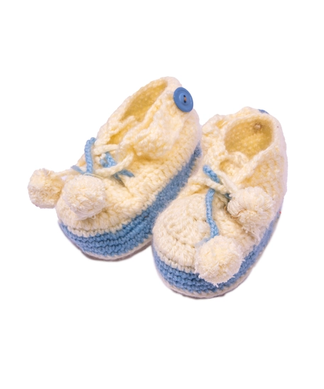 Blue and White Crochet Baby Bootie and Sock Set