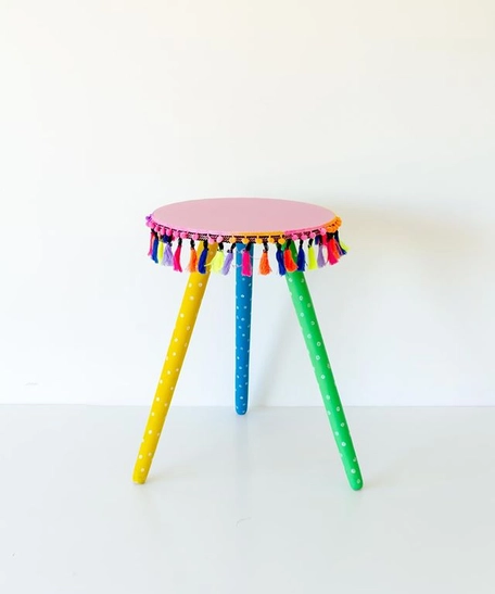 Hand-Painted Boho Side Table: Pink (Large)