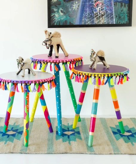 Hand-Painted Boho Side Table: White (Small)