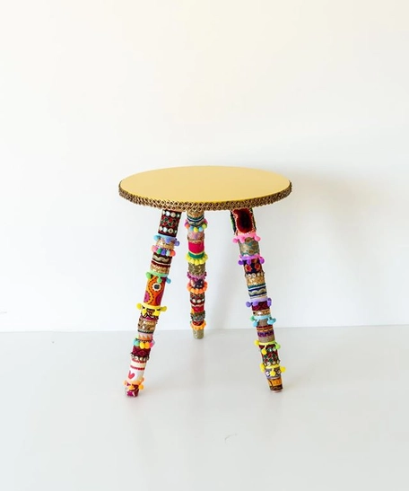 Eclectic Boho Side Table: Orange (Small)