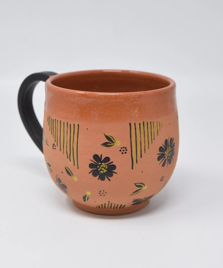 Natural Clay Mug with Insulated Interior – Hand-Painted in 3 Artistic Designs