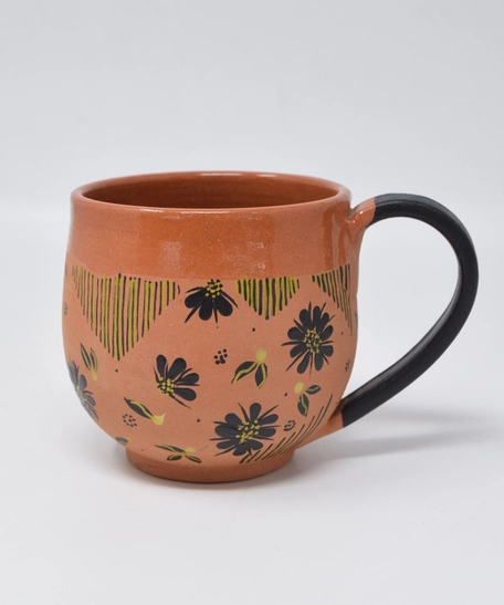 Natural Clay Mug with Insulated Interior – Hand-Painted in 3 Artistic Designs