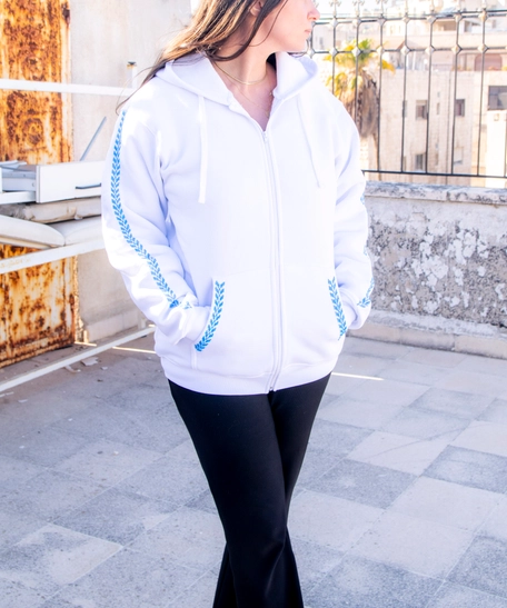 Elegant White Winter Jacket with Handcrafted Embroidery 