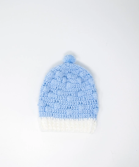 Handmade Crochet Baby Outfit - Blue & White Winter Romper Set
