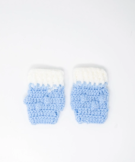 Handmade Crochet Baby Outfit - Blue & White Winter Romper Set