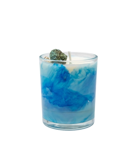 Candle in a Glass Decorated with Seashells, Evoking Calm Coastal Vibes