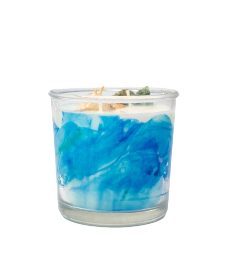 Large-Sized Candle in a Glass Decorated with Seashells, Evoking Calm Coastal Vibes