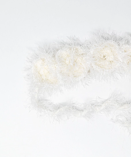 Handmade White Crochet Hair Accessory – Flower Design with Fluffy Threads