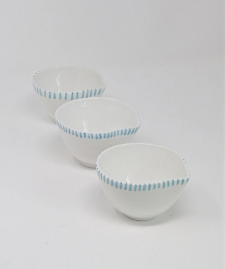 Porcelain Bowls in White + Turquoise
