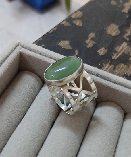 Handmade 925 Sterling Silver Ring with Oval Jade Stone