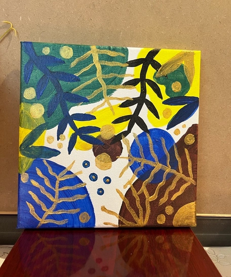 Bohemian Style Botanical Acrylic Painting on Canvas (20x20 cm)