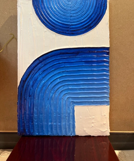 لوحة فنية تجريدية بارزة أزرق وأبيض (20x30 سم)