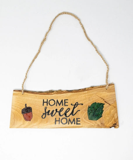 Handcrafted Welcome Sign – Home Sweet Home in Black Script with Leaf ...