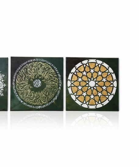 Hand-calligraphy Diwani Jali Islamic Calligraphy Canvas Art Set (3 pcs)