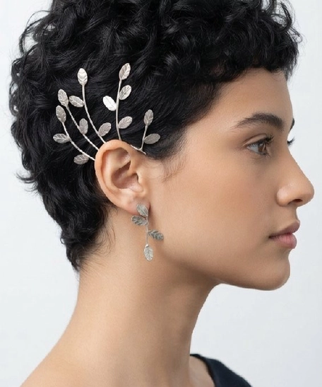 Sterling Silver Olive Branch Ear Cuff & Dangle Earrings Set