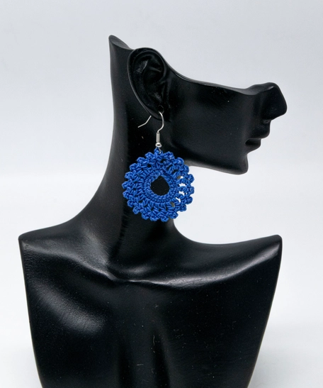 Handcrafted Crochet Hoop Earrings – Modern Patterns & Elegant Colors - Navy Crochet Earrings