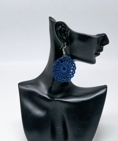 Handcrafted Crochet Hoop Earrings – Modern Patterns & Elegant Colors - Navy Crochet Earrings
