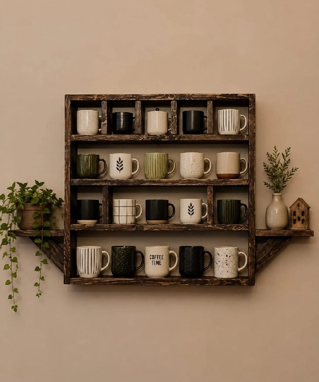 Handcrafted Swedish Wood Coffee Corner Shelf