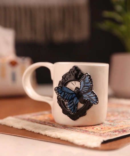 Hand-painted Butterfly Ceramic Mug - Unique Artisan Coffee Cup