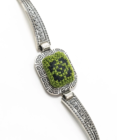 Embroidered Cuff Bracelet: Green 