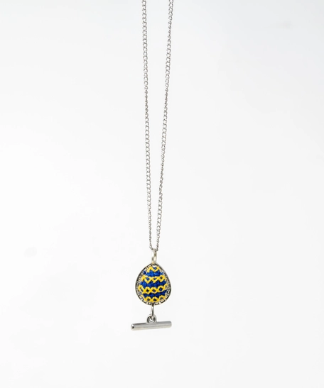  Embroidered Teardrop Necklace: Blue and Yellow