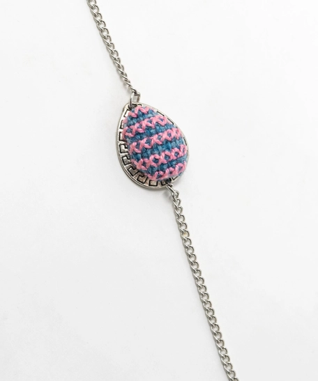 Embroidered Teardrop Bracelet: Pink and Blue 